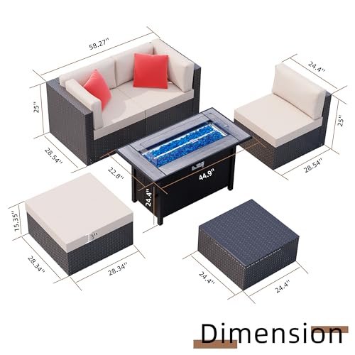 Shintenchi 5-Piece Patio Furniture Set with 45-Inch Fire Pit Table Beige