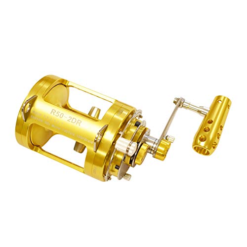 EAT MY TACKLE 50 Wide 2 Speed Reel with 80-100 lb Bent Butt Tournament Rod Blue