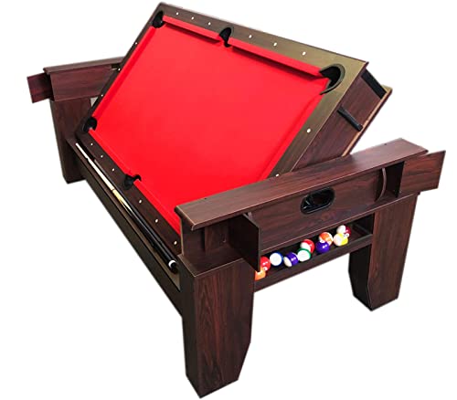 Simba USA 2-in-1 7ft Pool Table Billiard Air Hockey Table Brown Red