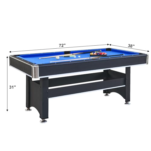 YESGIGA 6-ft Pool Table with Table Tennis Top Black+Blue Felt