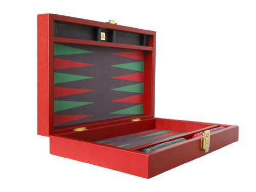 Zaza & Sacci Backgammon Board Game Set 16" Leather/Microfiber Case Red