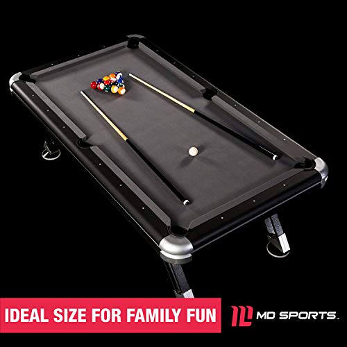 MD Sports 7.5' Titan Drop Pocket Table with Pool Ball and Cue Stick Set Black/Silver
