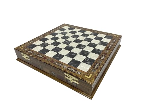 Antochia Crafts 16.5" Large Wooden Chess Set with Mosaic Details and Hand-Painted Pieces Black - Personalizable