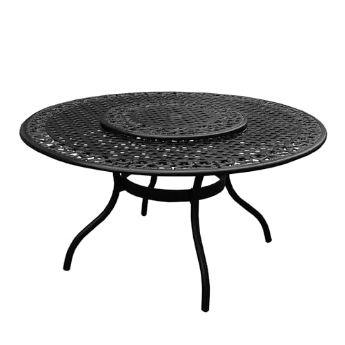 Oakland Living Modern Ornate Outdoor Mesh Aluminum 59-in Round Patio Dining Set with Lazy Susan and Six Chairs Black