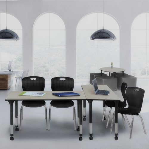 Regency Height Adjustable Mobile Classroom Table Set with Two 18" Andy Chairs, Maple/Black