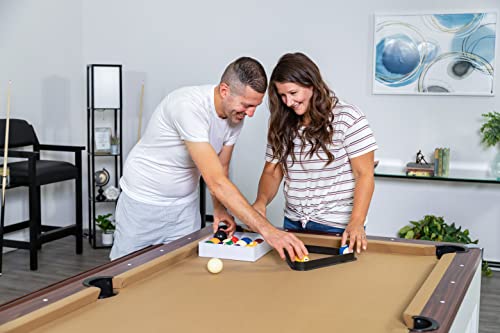 Hathaway Newport 7-ft Pool Table Tennis Combination with Dining Top, Two STO Newport II 7-ft Pool Table Combo Set with Benches - White with Camel Felt - Walnut