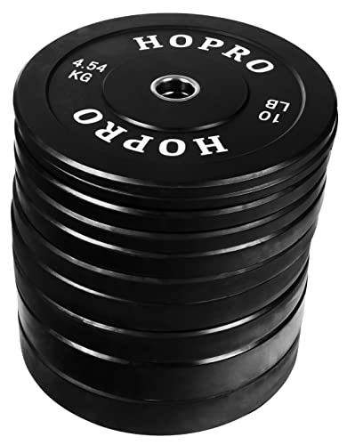 BalanceFrom HoPro Olympic Bumper Plate Weight Plate with Steel Hub, Pairs or Sets, Black Style #2