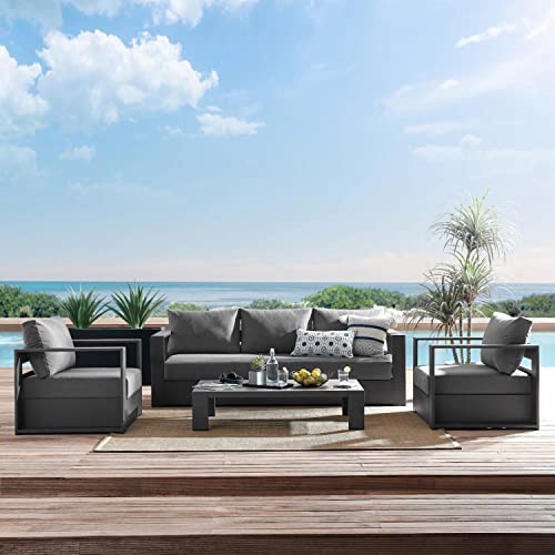 Modway Tahoe 4-Piece Fabric Powder-Coated Aluminum Outdoor Set Gray Charcoal