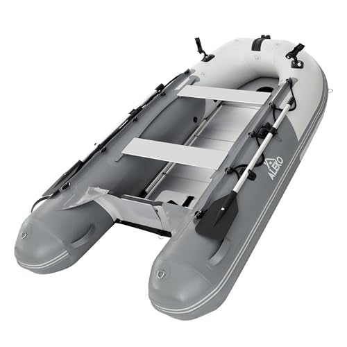ALEKO Inflatable Boat 4 Person Fishing Raft Aluminum Floor Light/Dark Gray