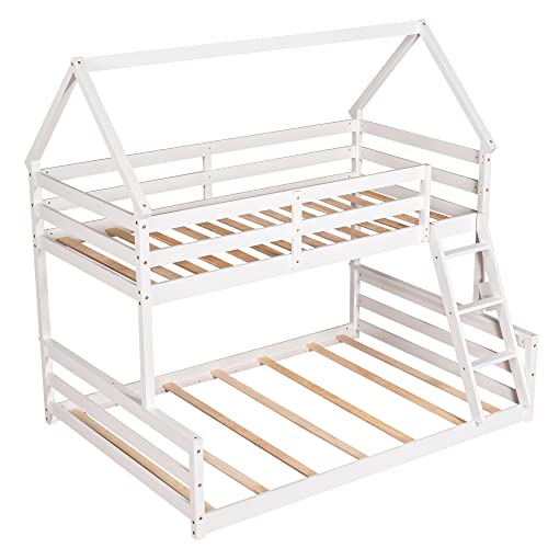 Acosure Twin Over Full Bunk Bed with Ladder & Guardrail, Convertible to 2 Beds, White