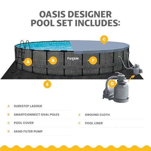 Funsicle Oasis Designer Round Frame Above Ground Pool with Filter Pump and Cover Dark Herringbone