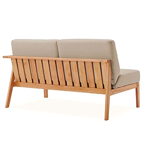 Modway Outdoor Eucalyptus Wood Right-Facing Loveseat Sectional Sofa Natural Taupe