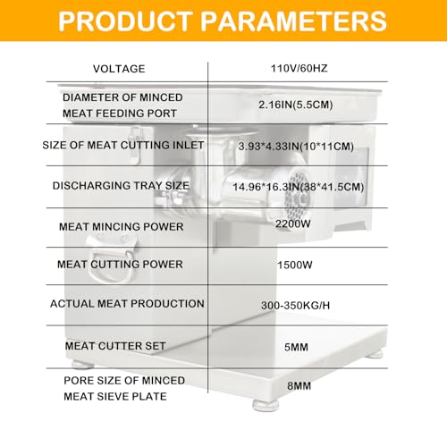 HayWHNKN Commercial Meat Grinder 880lbs/h Stainless Steel Silver