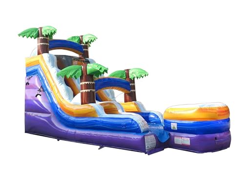 TentandTable Inflatable Water Slide for Kids and Adults, Commercial Grade, 27' L x 9' W x 15' H, Tropical Purple Marble