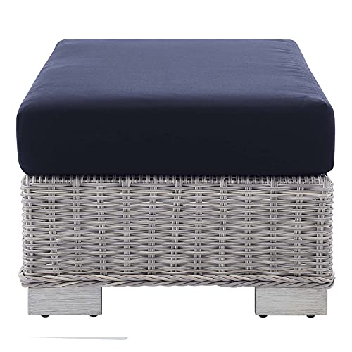 America Luxury - Outdoor Rattan Lounge Chair and Ottoman Set, Modern Patio Furniture Blue