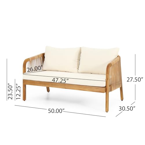 Merax 4-Piece Outdoor Acacia Wood Wicker Patio Conversation Set Beige