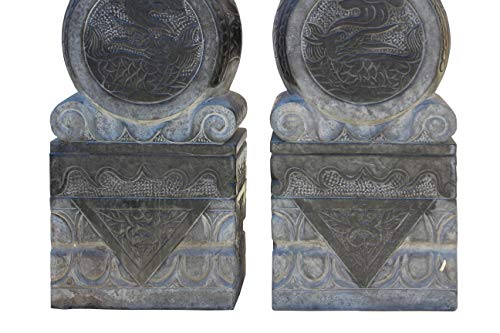 Orientliving Chinese Foo Dogs Door Block Drum Statue Gray