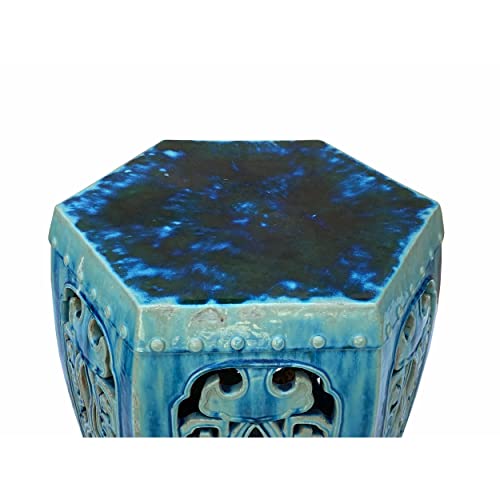 Orientliving Ceramic Clay Hexagon Motif Garden Stool Table Green