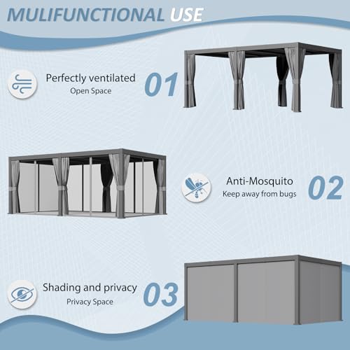 Aoxun Louvered Pergola 12' x 20' Outdoor Aluminum with Adjustable Roof Gray