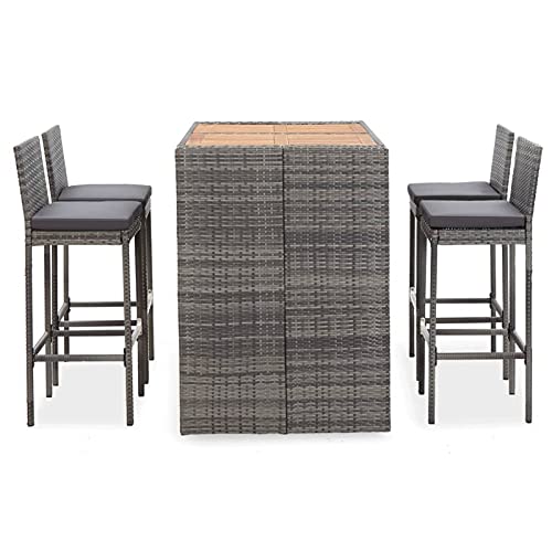 REWIS 5-Piece Outdoor Furniture Set with Poly Rattan and Acacia Wood Gray