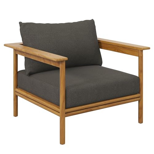 Modway Wren Teak Wood Outdoor Patio Armchair and Ottoman Set Natural Flint Gray