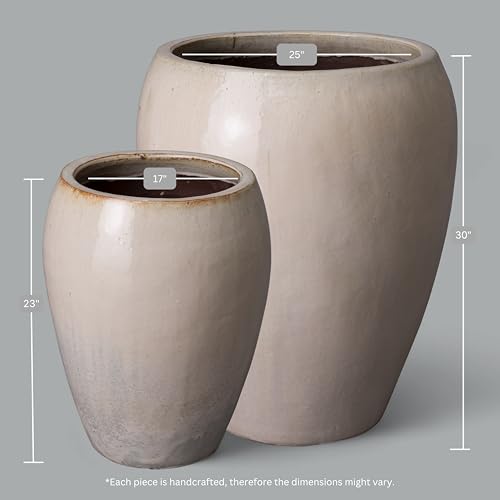 Emissary Distressed White Stoneware Round Planters 25in. L x 30in. H (Set of 2)
