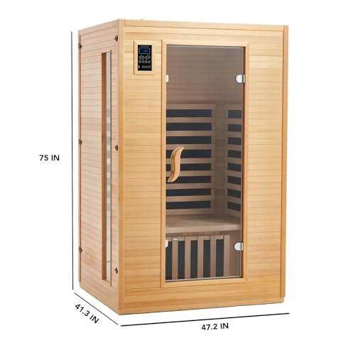 PioneerWorks 2024 Upgrade 2 Person Sauna Low EMF Infrared Therapy Wooden Dry Steam Sauna Wood Color