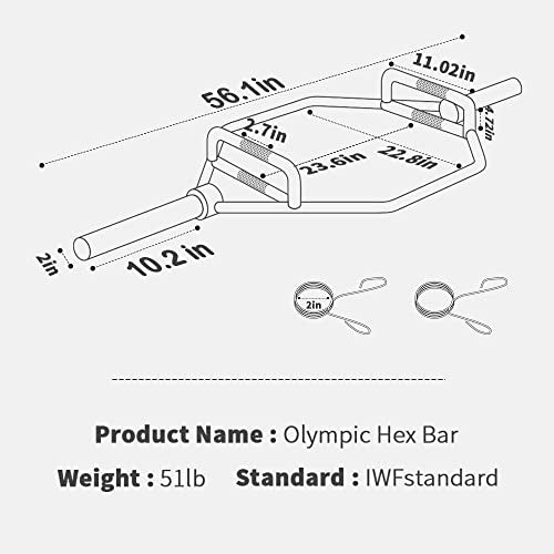 Napfox Olympic Hex Bar Deadlift with Knurled Handles, 210lb