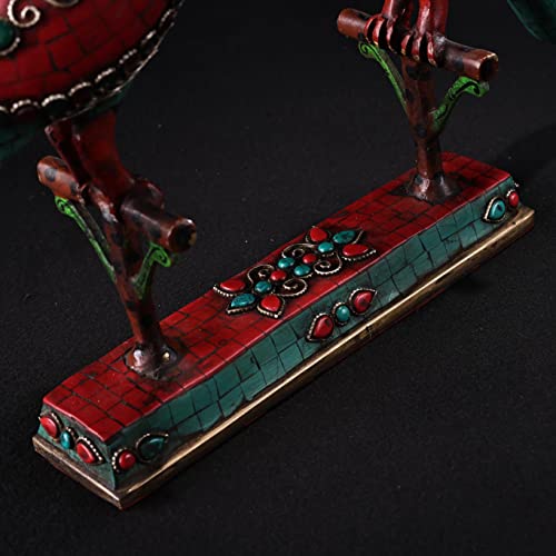 Generic 14" Tibetan Temple Collection Old Bronze and Gold Painted Gem Turquoise Bird Wind Chimes