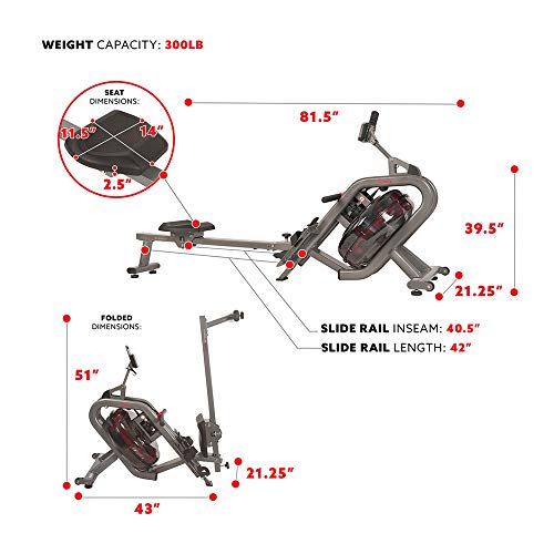Sunny Health & Fitness Phantom Hydro Water Rowing Machine - SF-RW5910 Black
