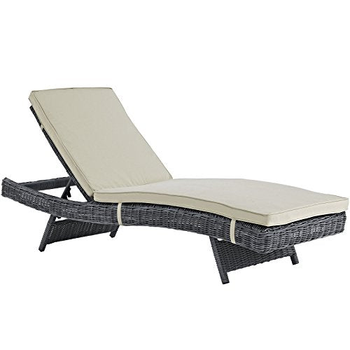 Modway Summon Wicker Rattan Outdoor Chaise Lounge Chair Beige