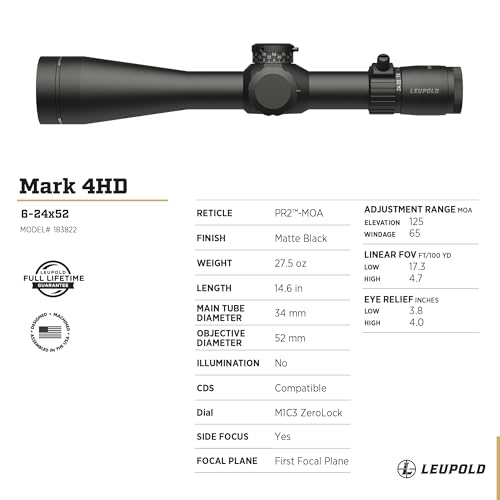 Leupold Mark 4HD 6-24x52 M1C3 Side Focus FFP PR2-MOA Riflescope Matte Finish