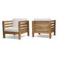 GDFStudio Louise Outdoor Acacia Wood Club Chairs with Cushions Set of 2 Teak Finish Beige
