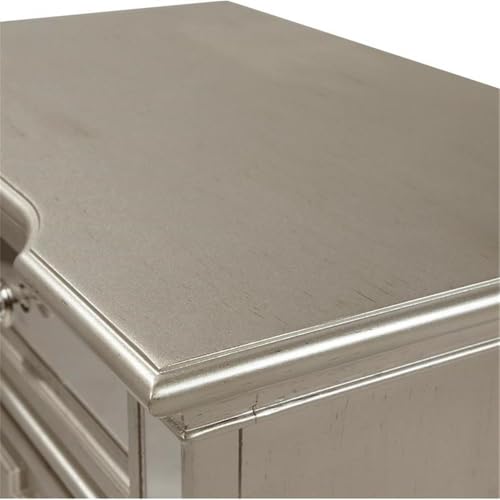 BOWERY HILL Contemporary 2-Drawer Wood Nightstand with Mirrored Accents Silver
