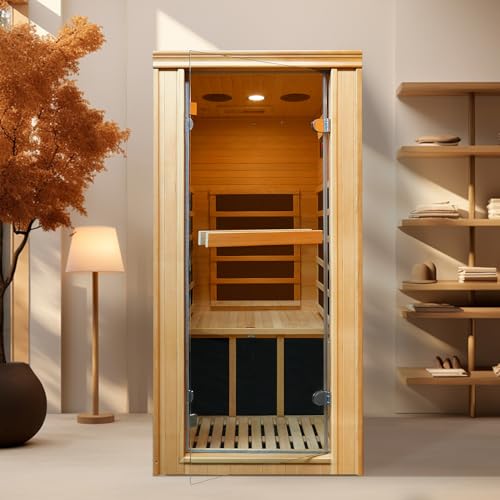 Daleyzay Indoor Infrared Sauna 1-Person Hemlock Wood Natural