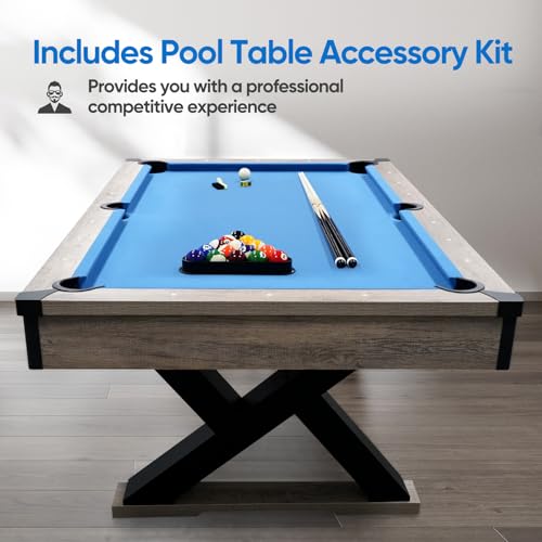 WAQINBR 7 ft Pool Table Rustic Blond K-Shaped Legs Royal Blue Cloth