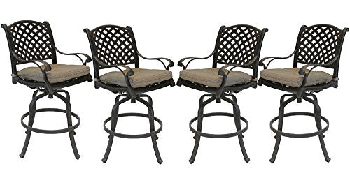 BOTARO Nassau Outdoor Patio 4 Swivel Bar Stools 30" High Cast Aluminum Dark Bronze