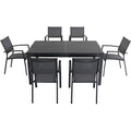 Hanover Cameron 7-Piece Modern Outdoor Dining Set with 6 Folding Sling Chairs and Expandable Table, Grey