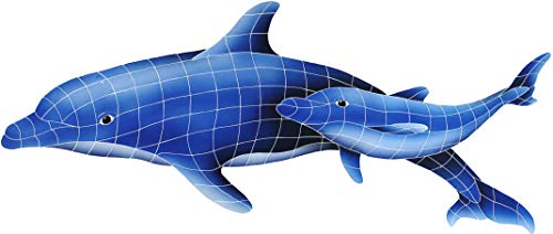Artistry in Mosaics Dolphin Pair Ceramic Swimming Pool Mosaic Blue