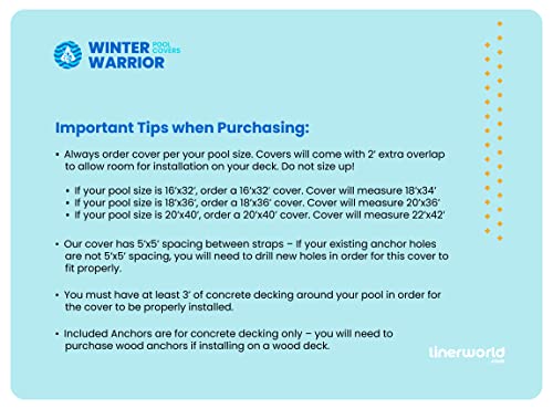 LINERWORLD.COM Winter Warrior Mesh Inground Safety Pool Cover 20'x40' with Center End Step Arctic Blue