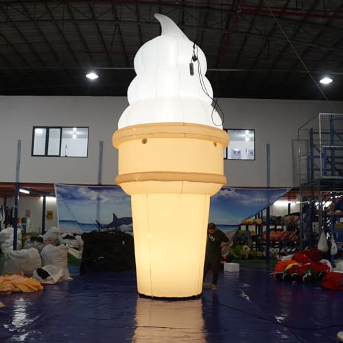 YBZCHLM Giant Inflatable Ice Cream Cone with Lights Khaki & White 20ft H