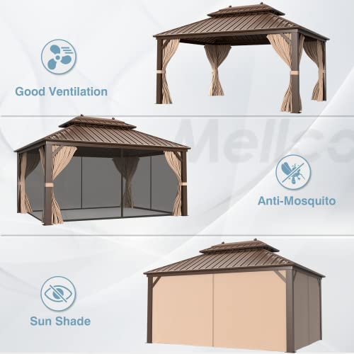 MELLCOM 12'x16' Hardtop Gazebo Brown