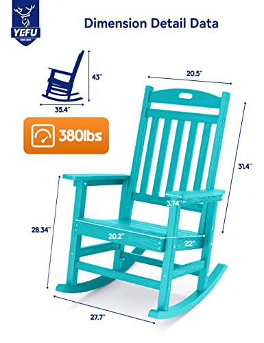 YEFU Outdoor Rocking Chair Set of 4 Poly Lumber High Back Aruba Blue