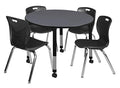 Regency Kee Height Adjustable Mobile Classroom Table Set with Four 18" Andy Chairs, 48" Grey/Black