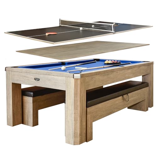 Hathaway Newport 7-ft Pool Table Combo Set with Benches Rustic Gray