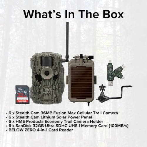 Stealth Cam 36MP Fusion Max Cellular Trail Camera Bundle with Solar Power Panel, Holders & Memory Cards