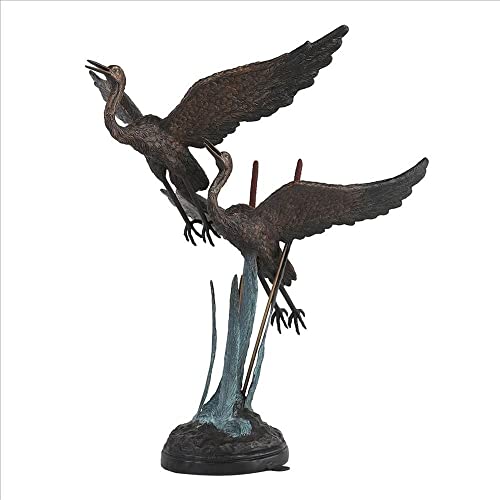 Design Toscano Flying Heron Pair in Reeds Cast Bronze Garden Statue Two Tone Bronze & Verdigris