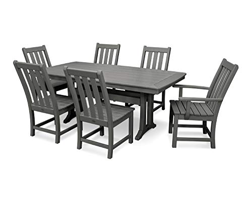 Polywood Vineyard 7-Piece Nautical Trestle Dining Set Slate Grey