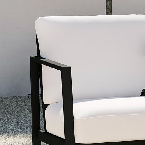 Linon Greyton Aluminum Frame Outdoor Loveseat with Removable Cushions Black & White