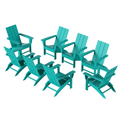 WestinTrends 8-Piece Modern Poly Folding Adirondack Chair Set Turquoise
